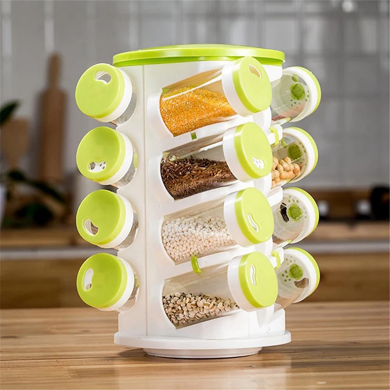 Spice Jar Pepper Shaker Box Seasoning Cans Salt Cruet Plastic Bottle Kitchen Rack Set 16Pcs Jars + 1Pc Holde | Дом и сад
