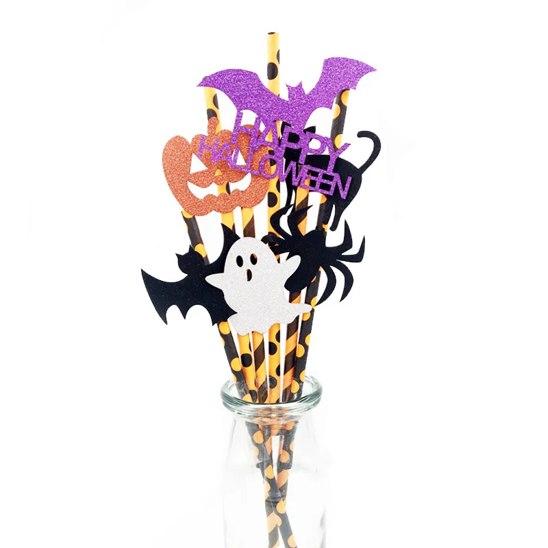 

Halloween Decoration 6pcs Paper Straws Pumpkin Bat Ghost Theme Charms Halloween Party Trick or Treat Ornaments House Decoration