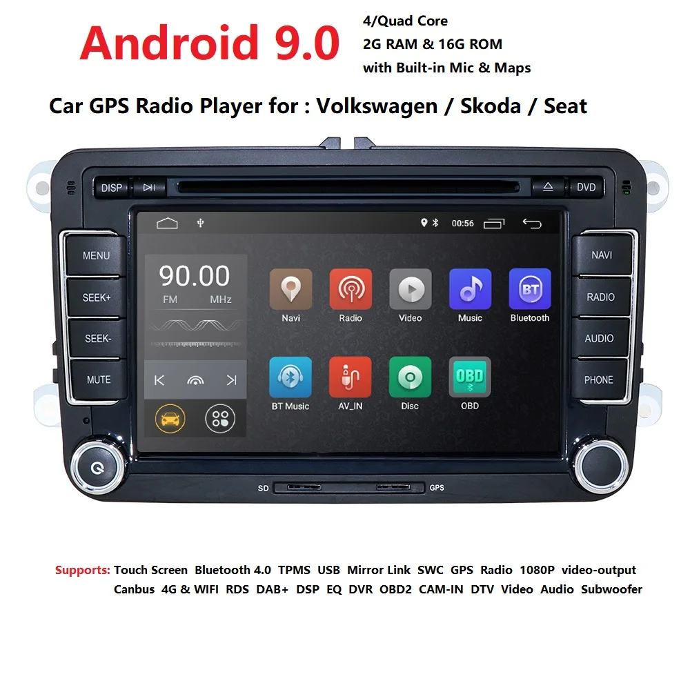 Четырехрядный Android 9,0 7 дюймов DVD gps радио плеер для Volkswagen Гольф 5 touran passat B6 B7 Lavida polo Tiguan; Skoda