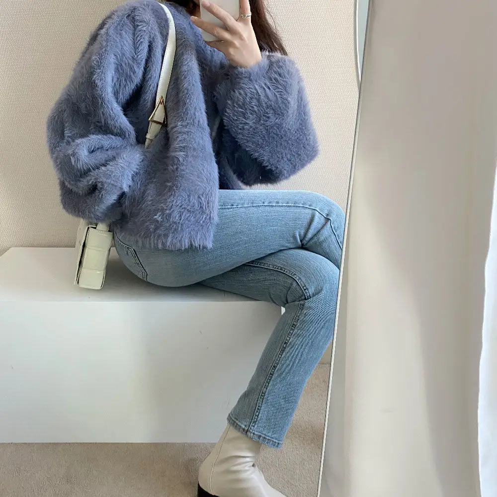 

Fashion new niche fall/winter clothing, simple, loose, thin, wild short faux mink warm cardigan jacket