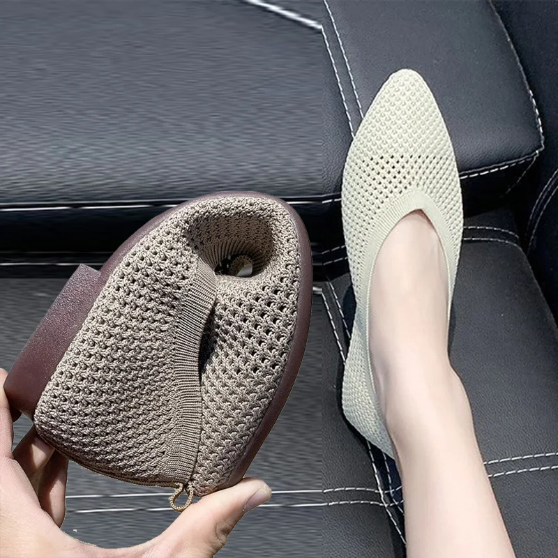 

Women Flats New Womens Knitted Shoes Cozy Breathable Mesh Soft-soled Maternity Shoes Casual Fashion Ladies Light Ballet Shoes