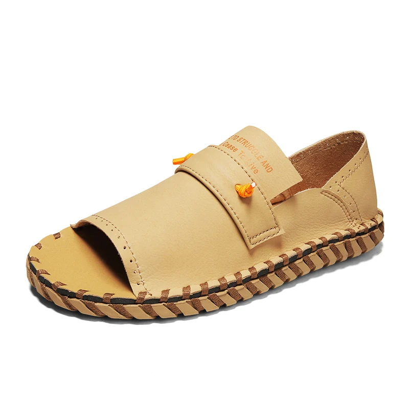 

Summer leather shoes leaking toe finger sandals slippers non-slip comfortable retro style trendy men's shoes