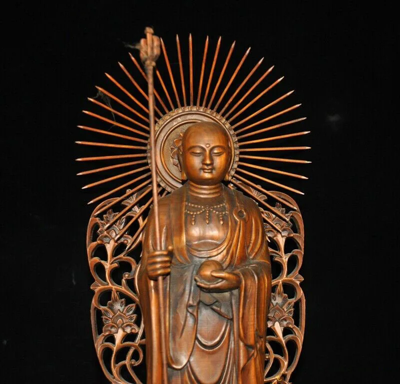 Свадебное украшение Тибетский буддизм Boxwood Jizo Ksitigarbha Bodhisattva Тан статуя монаха
