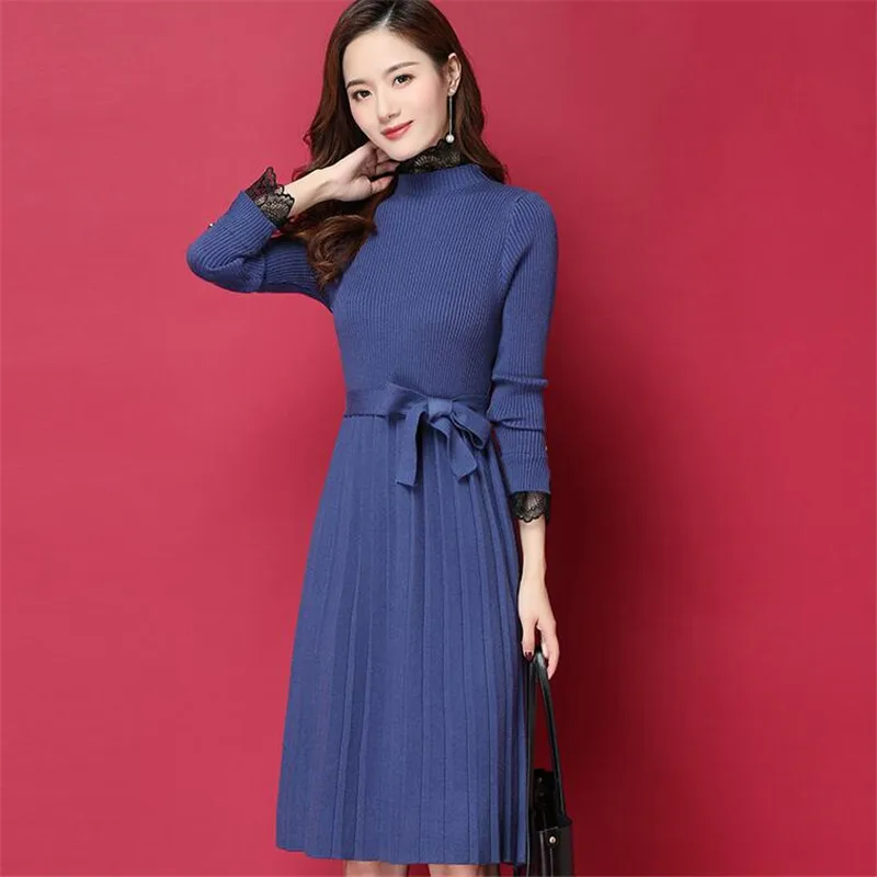 Autumn 2019 new popular female spring and autumn knit dress winter long paragraph over the waist sweater skirt | Женская одежда