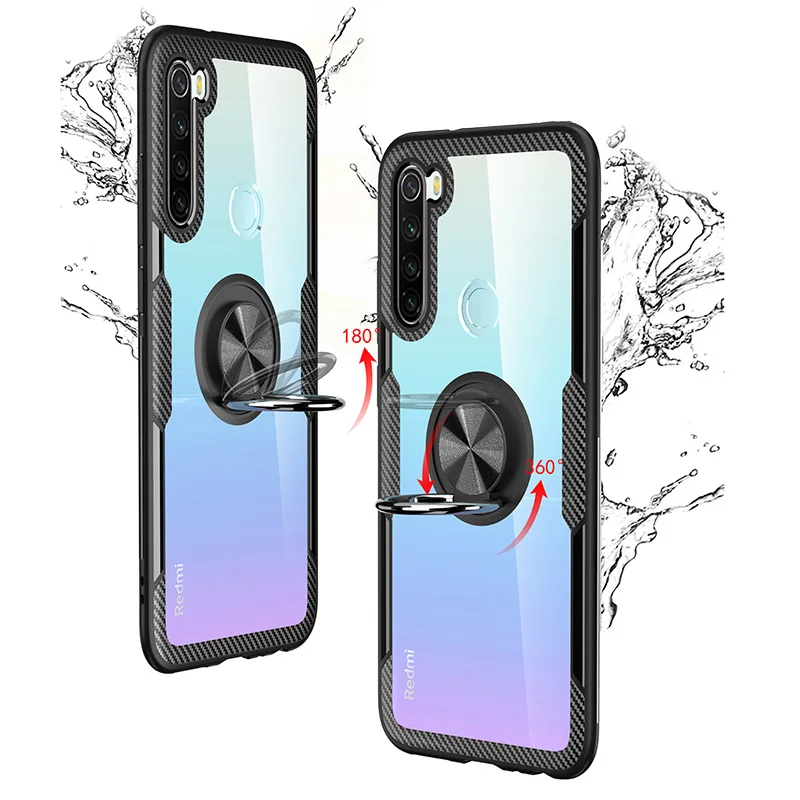 For XIAOMI Redmi Note 8 Pro Mi Phone Case Luxury Original TPU Frame Transparent PC Back Cover Aluminum Ring Bracket Shockproof |