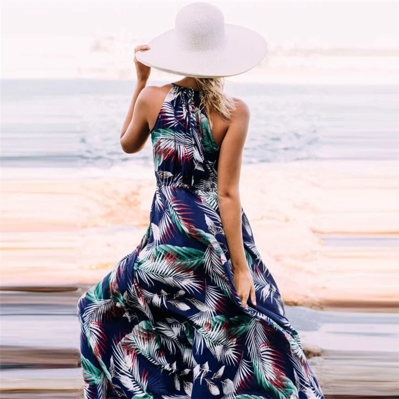 Платье богемное пляжное платье с декольте 2019 новое модное Для женщин летние Maxi