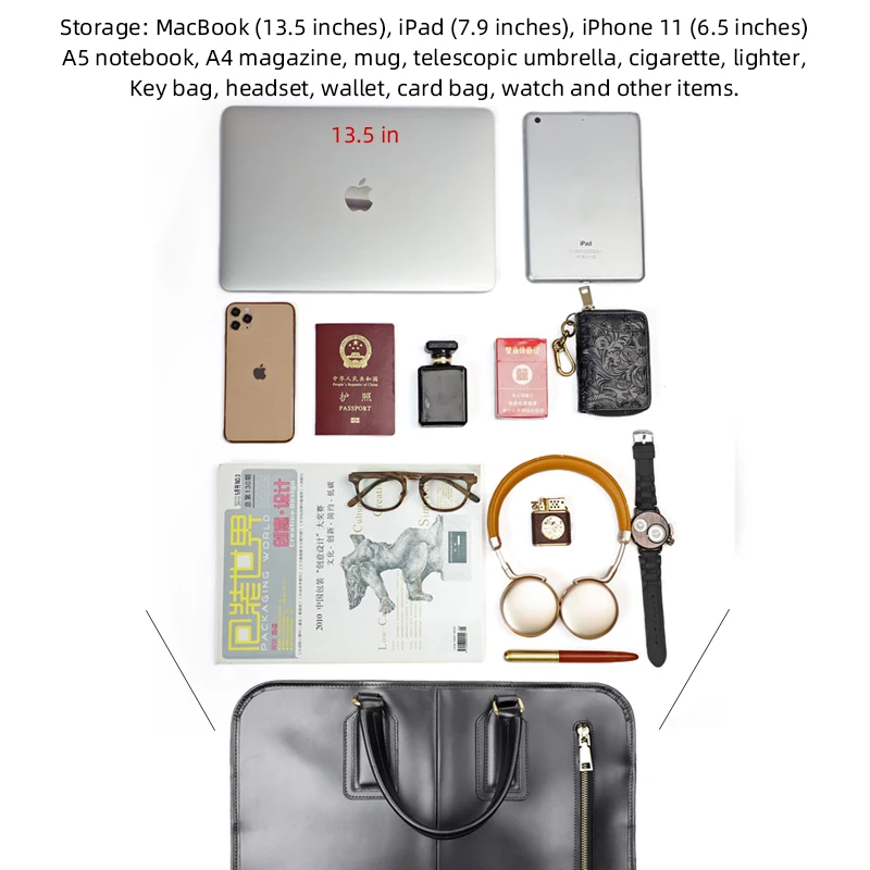 Top Cow Leather Briefcase Bag For Men Handmade Genuine Leather Business Bag Fashion Handbag 13.5'' Laptop Briefcase Tote Travel