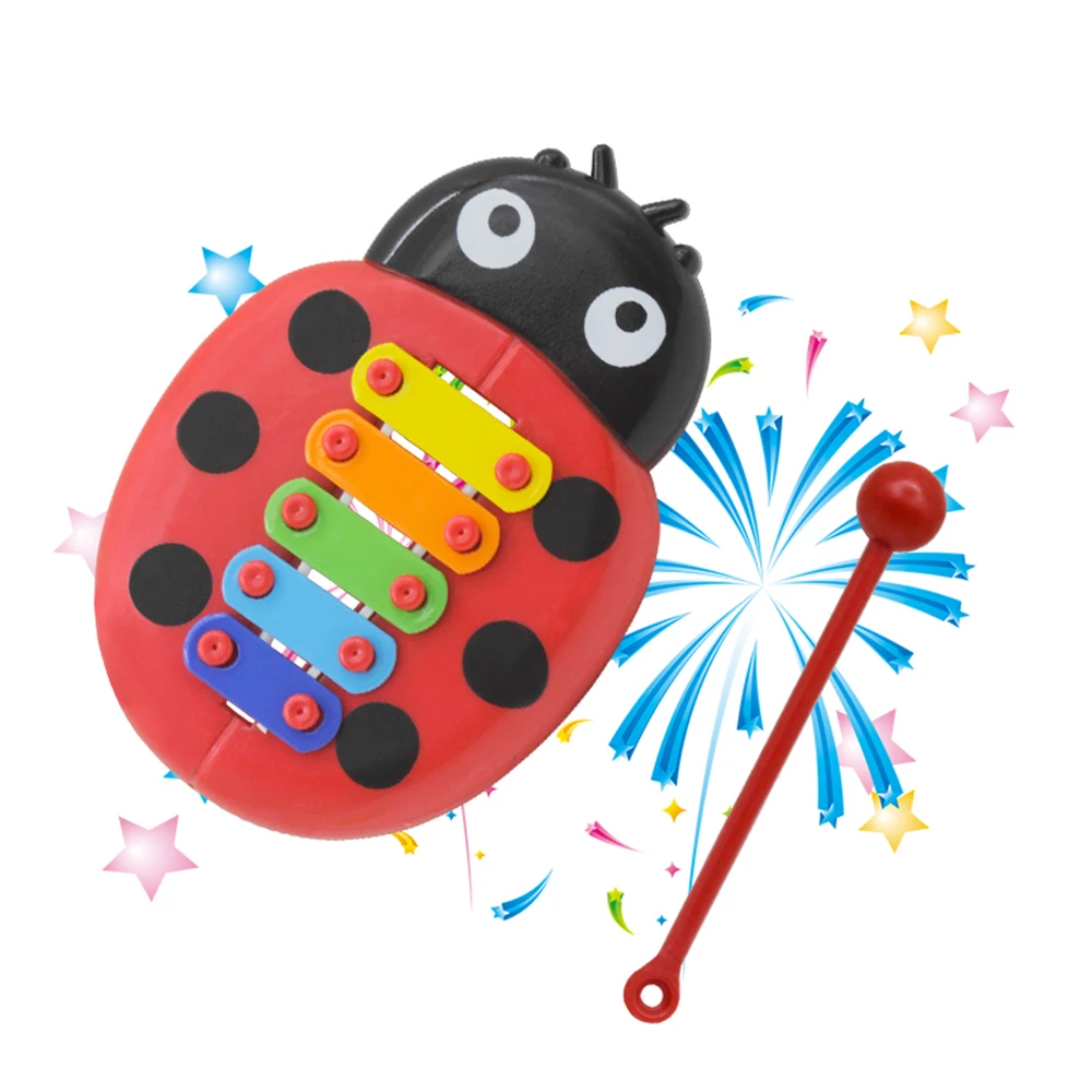 Красочные 5 тонов Дети ксилофон Glockenspiel Мультфильм Божья коровка форма с молотком