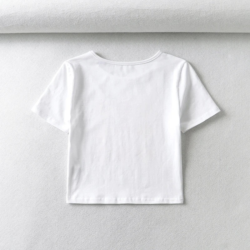 

WOMENGAGA Sexy Short Style Tee Summer Women Skinny Geometric Rhombus Print Short Sleeve Crop Top LRTR
