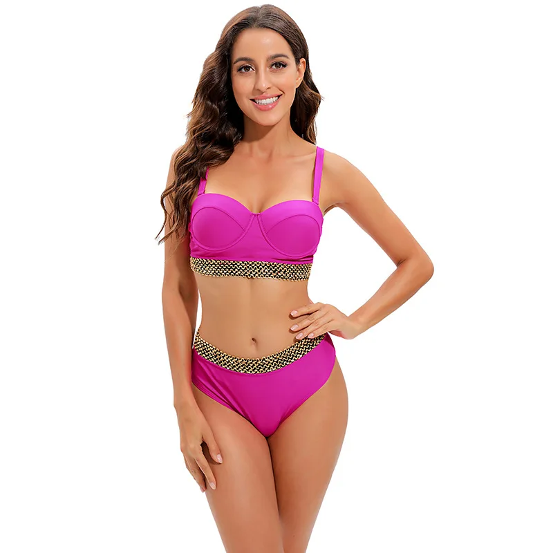 

European American Simple Sexy Bikini Set 2021 Summer Swimsuit High Waist Swimsuit Push-up Swimsuit Beach Wear Bather Beach Wear