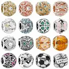 Pandora светящиеся сердца Зеленый Клевер на удачу, внутреннее сияние, фреска, цветок, подвеска, браслет, DIY ювелирные изделия