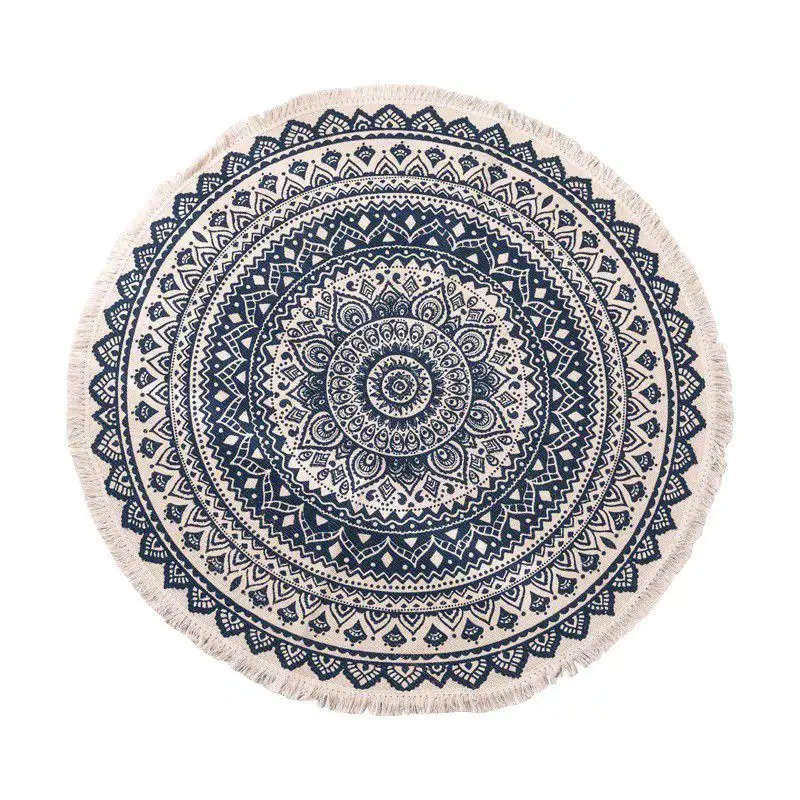 

2020 National Wind Retro Round Cotton Carpet Home Living Room Coffee Table Printed Floor Mats Bedroom Study Round Carpet