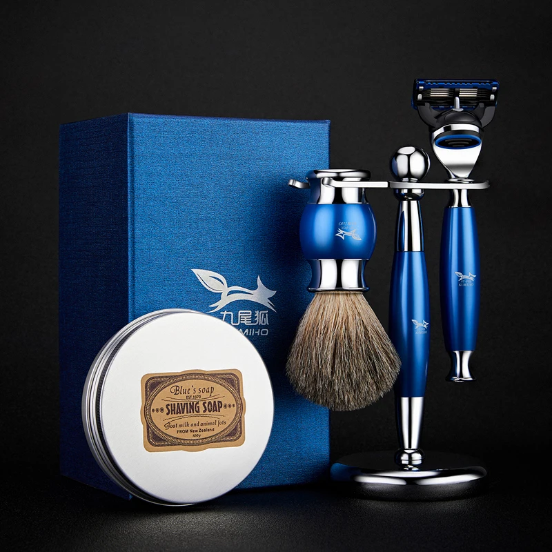 Мужская Безопасная бритва с двумя лезвиями для ручного бритья пятью щетка мыло