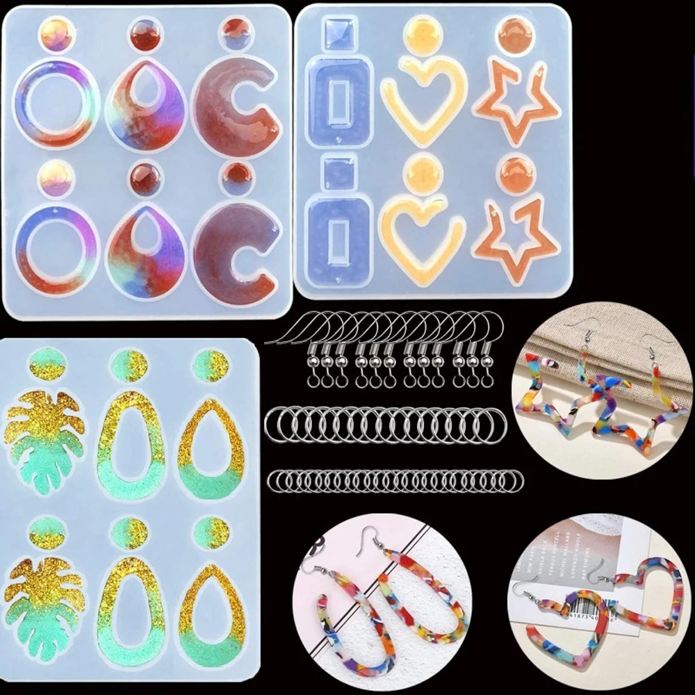 1=503pcs geometry earrings UV Epoxy Resin Silicone Molds Set for pendant with hoop Jewelry making Casting Tools