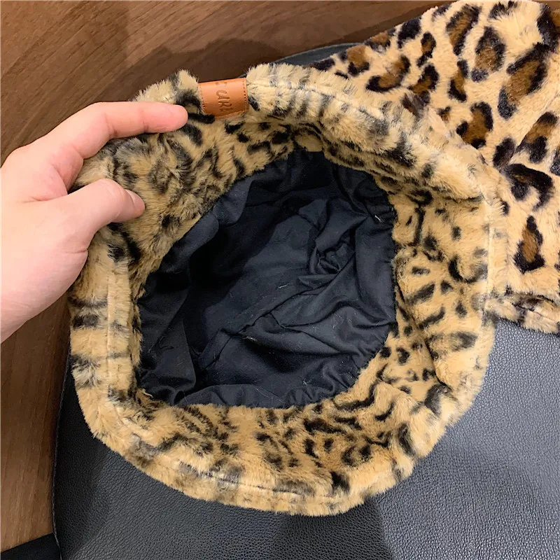 Осень Зима Женская мода искусственный мех леопардовая Панама толстые теплые
