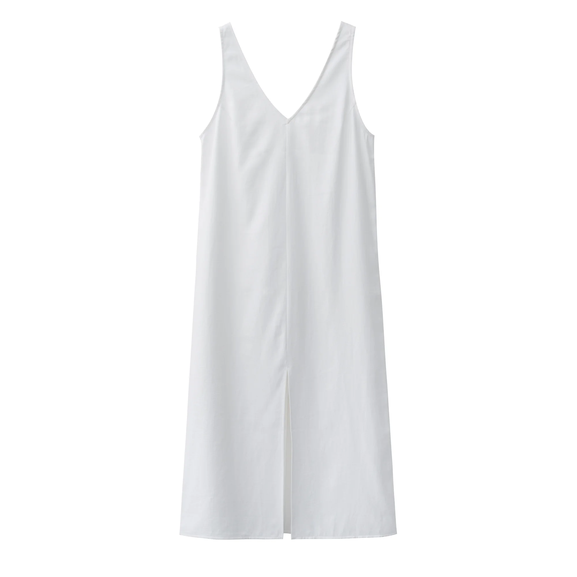 

2021 Summer Women Solid White V Neck Sleeveless Fashion Dress Split Tank Dress