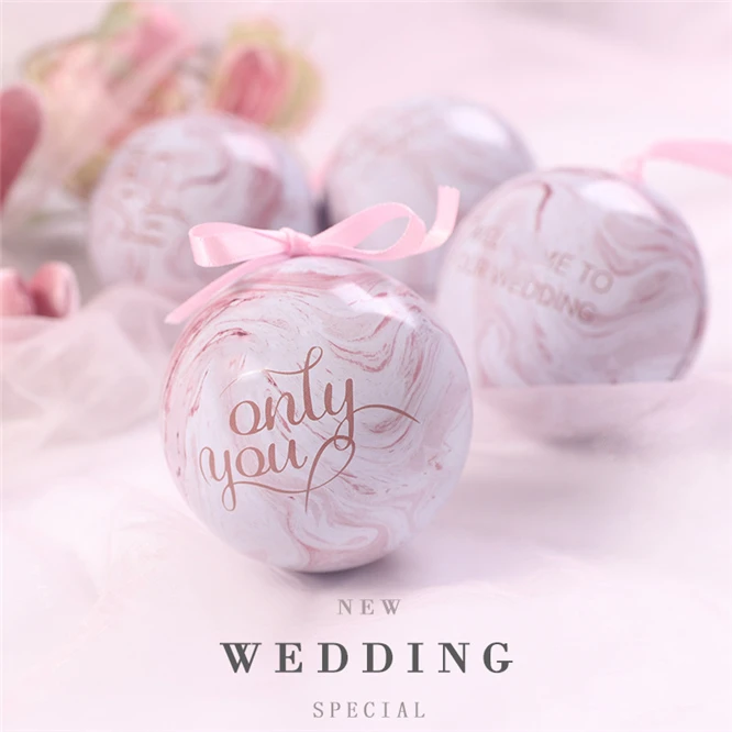 

2pcs Cute Pink Marble Ball shape Candy Box chocolate Bag New Creative Wedding Favor Gift Box Party Bags Eco Friendly Packaging