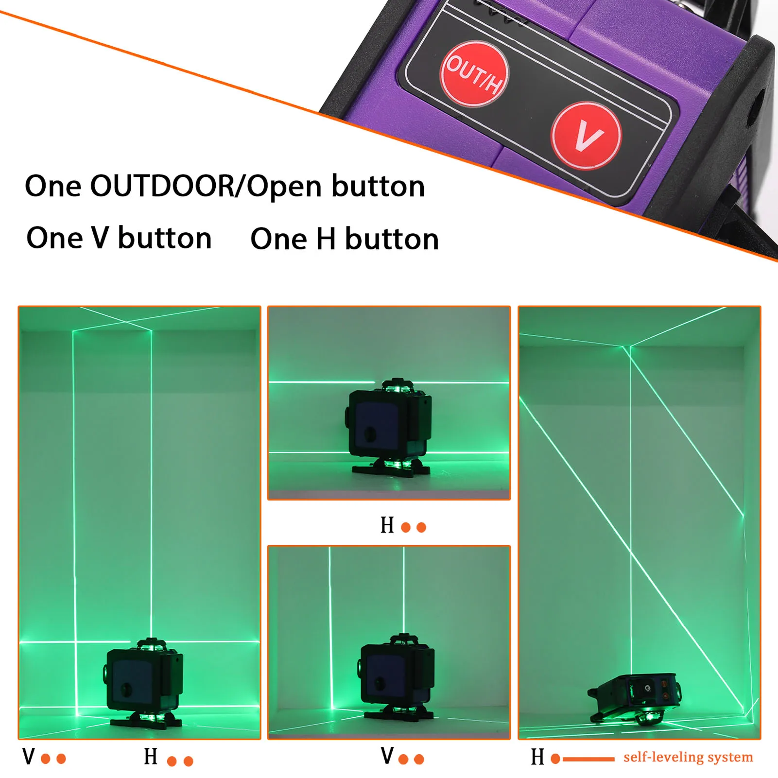 

KKmoon Multifunctional 4D 16 Lines Laser Level Tool Green Laser Vertical Horizontal Lines with 3 Self-leveling Laser Level Tool