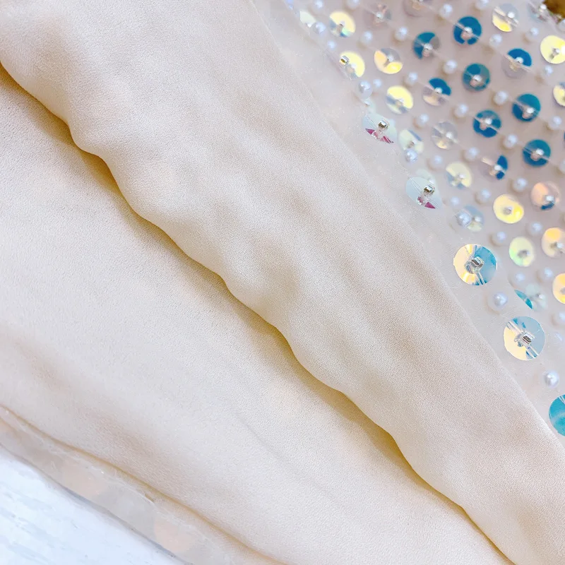 

2020 Spring and Summer New Wooden Ear Doll Collar Loose Mid-length Dress Glittering Beaded Short-sleeved Women Dress