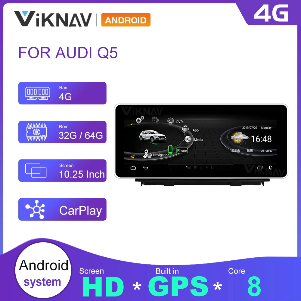 

for Audi Q5 2017 2018 2019 Android Car Radio Screen Auto Audio Stereo Receiver Multimedia Player GPS Navigation Head Unit