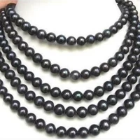 newly natural black freshwater cultured 7 8mm round beads necklace for women long chain party gifts jewelry 84 inch my4554