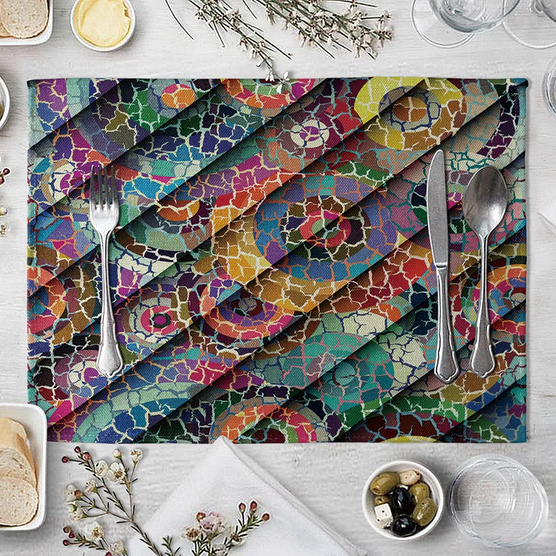 Красочные геометрические решетки столовых коврик из ткани Украшение стола Кухня