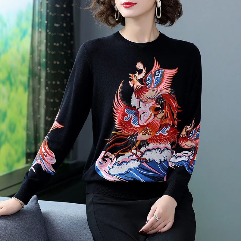 Женская обувь в винтажном стиле Свитер с рисунком Сезон осень длинными рукавами