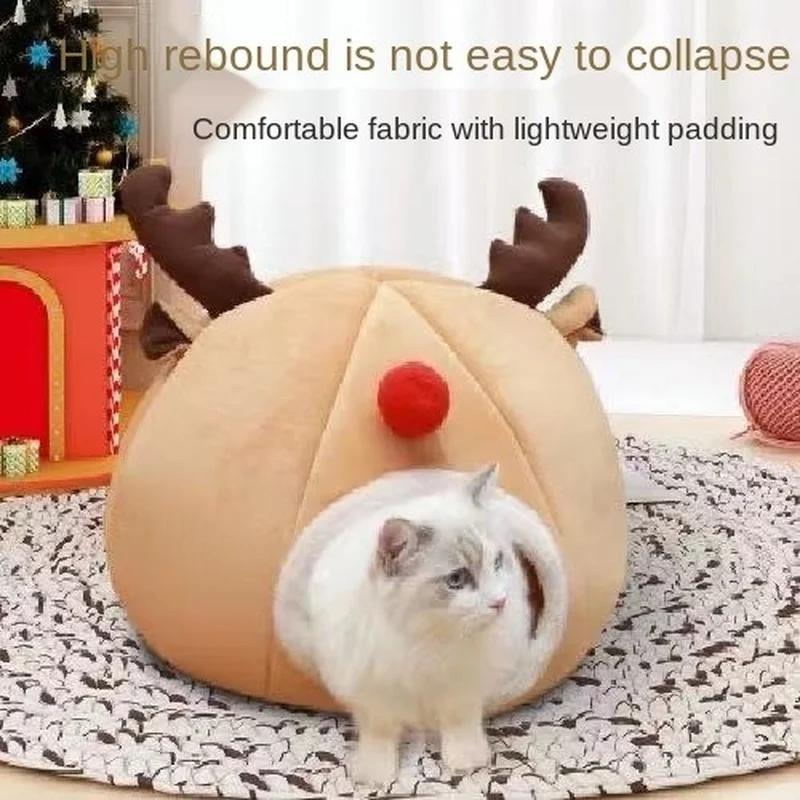

Pet Autumn and Winter Warm Three Dimensional Sponge Cat Nest Creative Tent Christmas Reindeer Modeling Cute Dog House Cats Bed