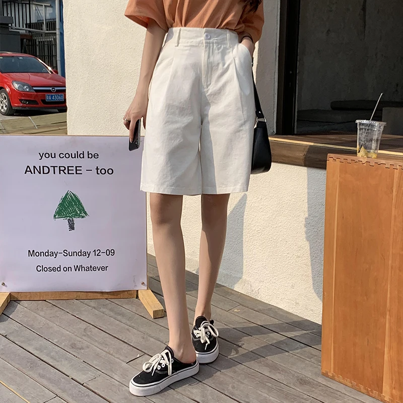 

Crescent City 2021 Summer New Style White Casual Pants Women's High Waist Loose Straight Shorts Slimming Versatile Shorts