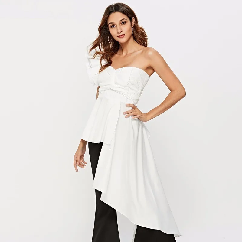 Sexy Strapless Sleeveless Top Female Irregular One-shoulder Sleeves Slim Tube Blouse 2019 Summer Hot Sale Shirt L245 |
