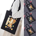 Сумка шоппер Harajuku женская, большая вместительность, Классическая винтажная сумка через плечо, сумка-тоут с изображением мишки, Женская парусиновая сумка