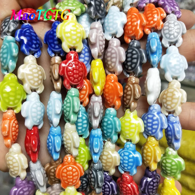 

20pcs Mixed Color Tortoise Ceramic Beads For Jewelry Making Bracelet Sea Turtle Loose Spacer Ceramic Beads DIY Accessories