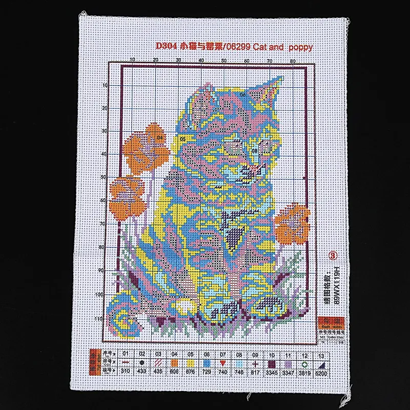 Наборы для вышивки крестиком Набор с рисунком кошки и Мака 14CT 21 × 29 см|Канва Aida| |