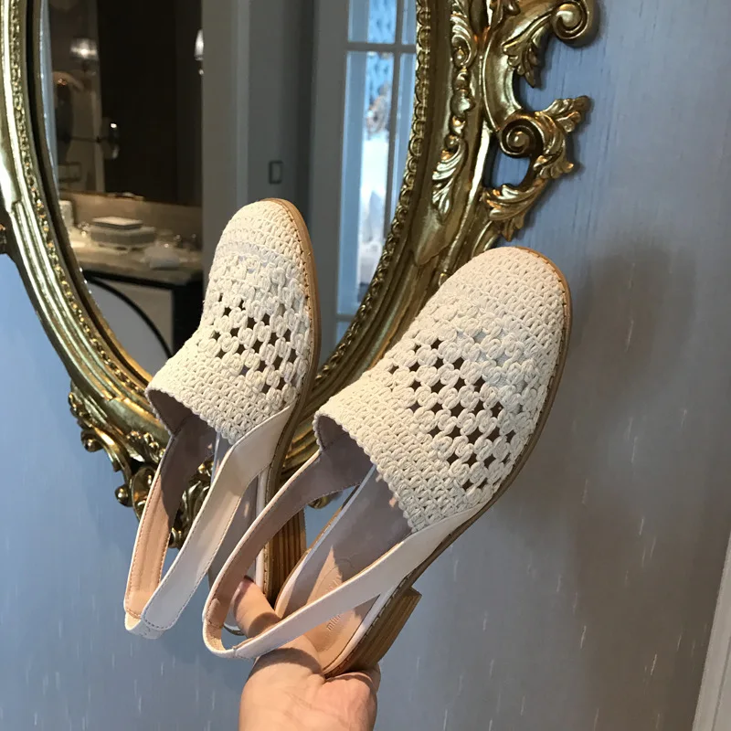 

2020 summer new simple style knitted hollow and breathable back strap flat shoes sandals for women