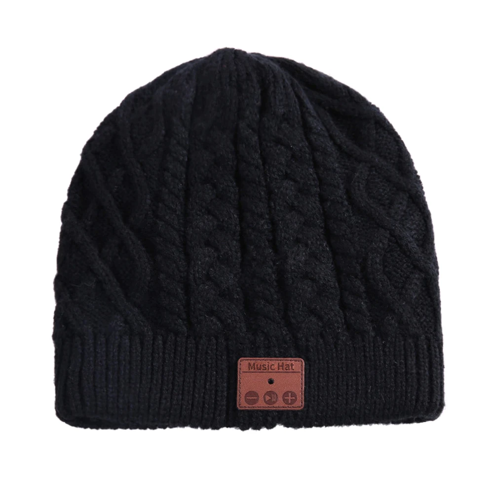 Черный Wireless Hat Knitted Caps Beanie Stereo Earphone Mic Speaker Bluetooth For Outdoor Sports - Цвет: Черный
