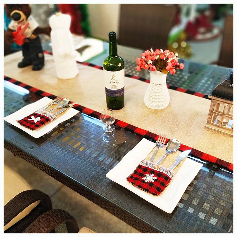 6 шт год Декор посуда держатель для вилки, ножа сумка Рождественские украшения для дома, украшения с утолщённой меховой опушкой, Natal ремесло