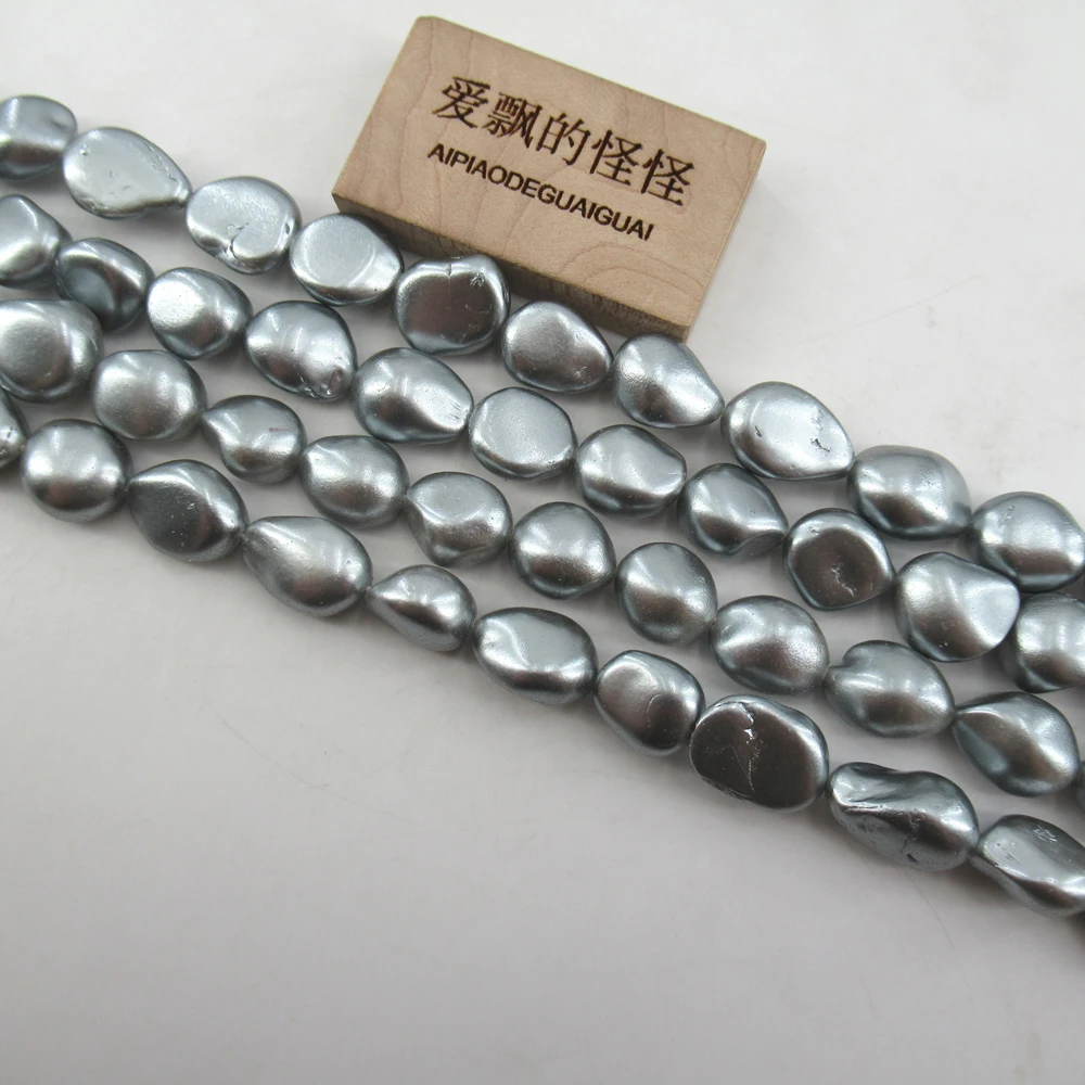APDGG Wholesale 5 Strands Big Natural Tooth Silver Grey Shell  Pearl Beads 15'' Loose Beads Jewelry Making DIY