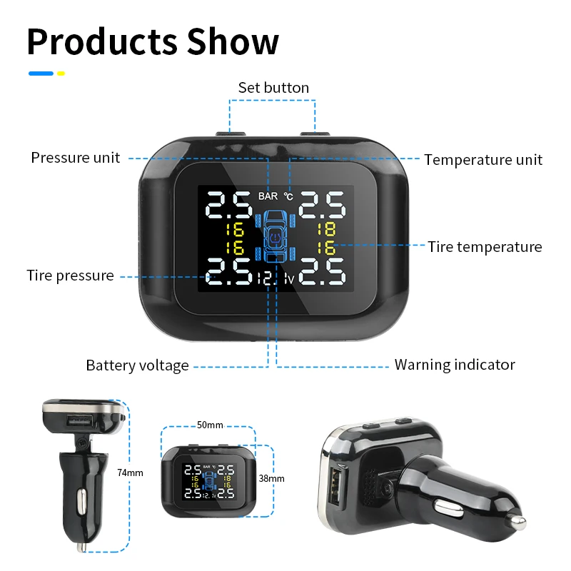 Jansite Car TPMS Cigarette lighter Tire Pressure Monitoring System Sensors Adjustable Display Angle Auto Security Alarm | Автомобили и