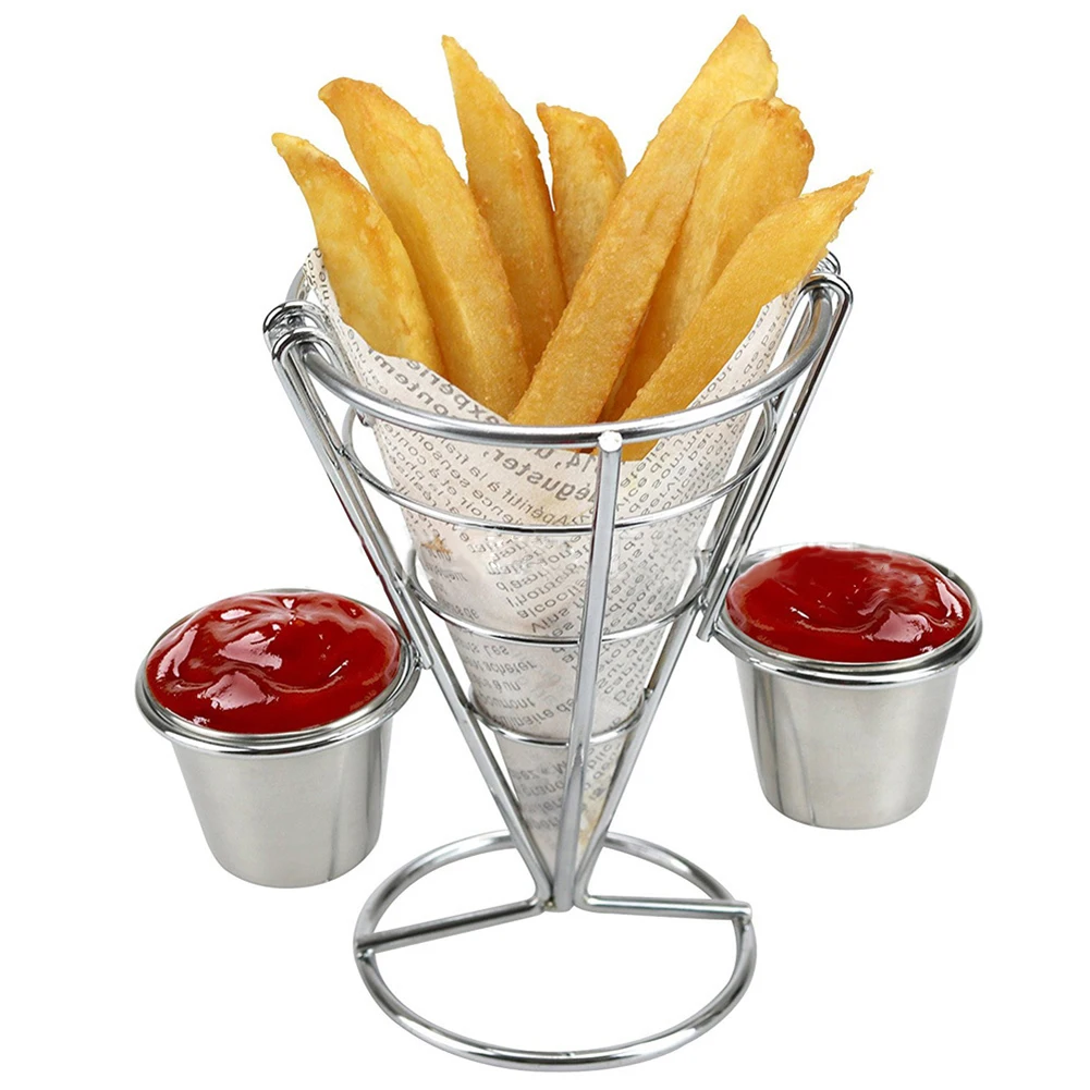 Mini Double Sauce Stand Cone Fries Holder Holds Fruit and Other Appetizers|Блюдца и тарелки| |