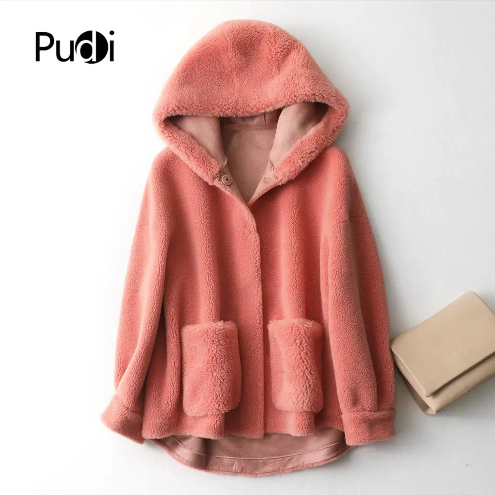 

PUDI A59325 Lady Wool Fur Coat Hood Jacket Over Size Parka Women Winter Warm Genuine Fur Coat