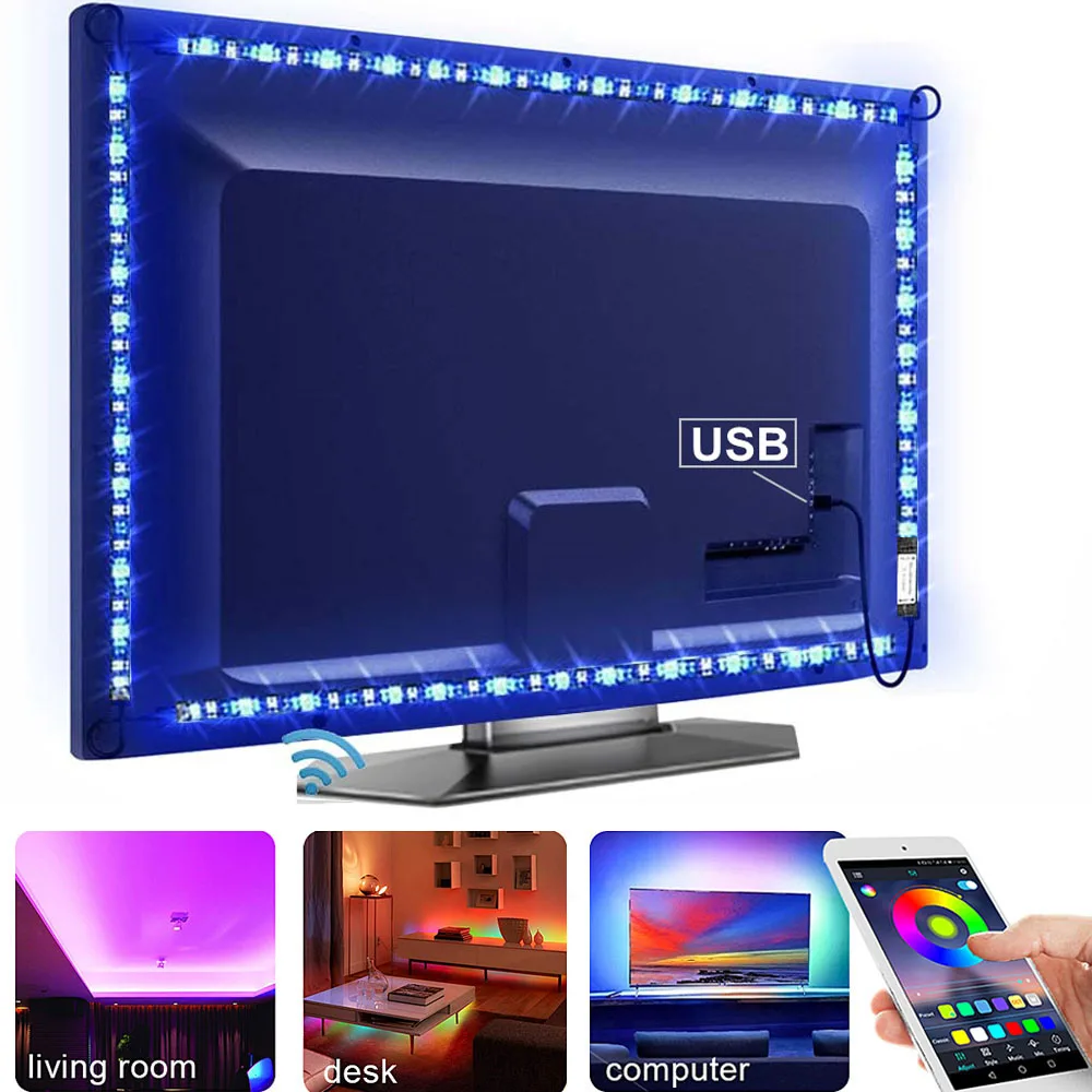 USB светодиодный светильник для кухни под шкафами RGB Светодиодная лента DC 5 В SMD 5050 ТВ фоновое освещение шкаф лампа с пультом дистанционного управления
