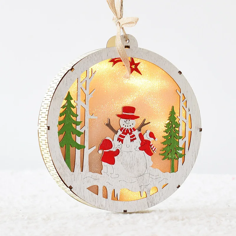 Snowman Деревянная подвеска в скандинавском стиле Санта-Клаус, снеговик, Рождественская елка, настольные украшения с изображением лося, рождественские светящиеся украшения - Цвет: Snowman
