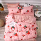 Комплект постельного белья для девочек, 4 предмета, розовая клубника, роскошное, Королевский размер, простыни, детское одеяло, мягкое одеяло, хлопковые комплекты постельного белья