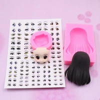 super light clay silicone mold set clay doll diy soft candy baby face model hair silicone mold eye sticker soap making fondant