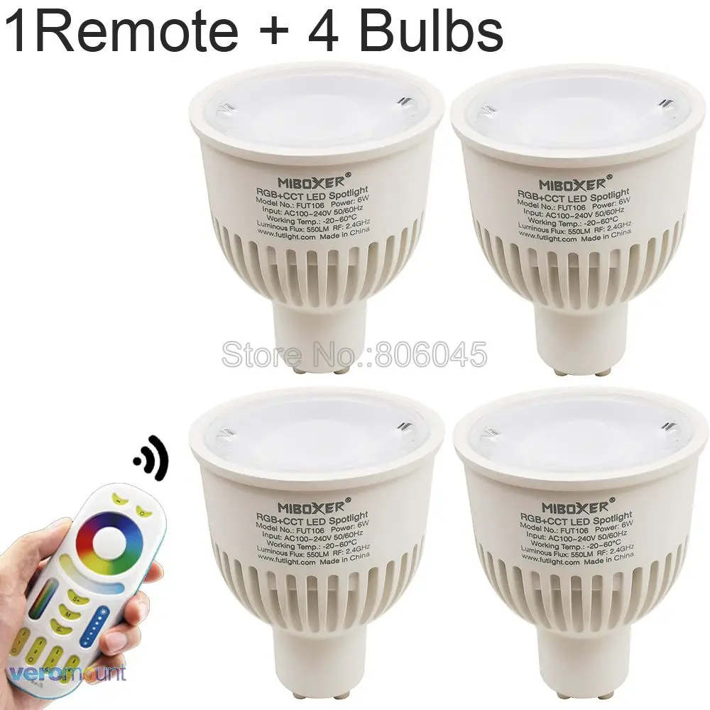 Умная Светодиодная лампа Miboxer с регулируемой яркостью 6 Вт GU10 RGB + CCT (2700-6500K)