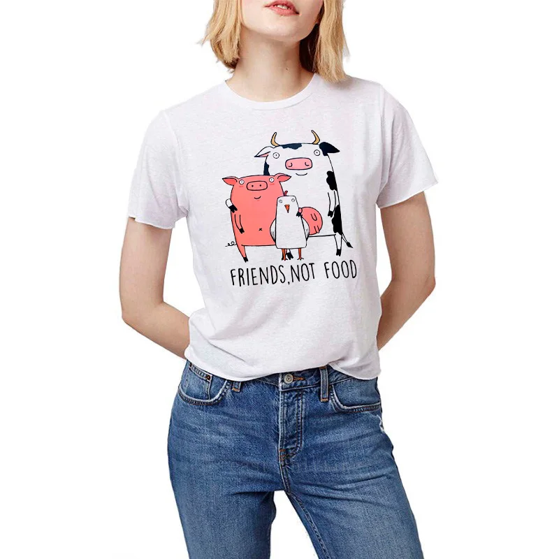 Plus Size Women T Shirt Friends Not Food Tshirt Ladies Vegan Vegetarian Tee Save Animals Gift | Женская одежда