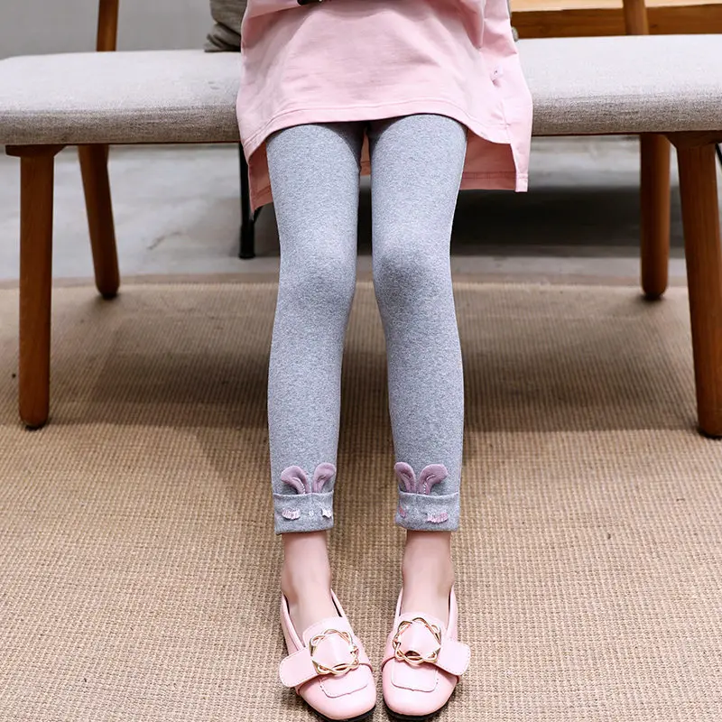 Леггинсы для девочек с мультяшными кроличьими ушками теплые хлопковые леггинсы