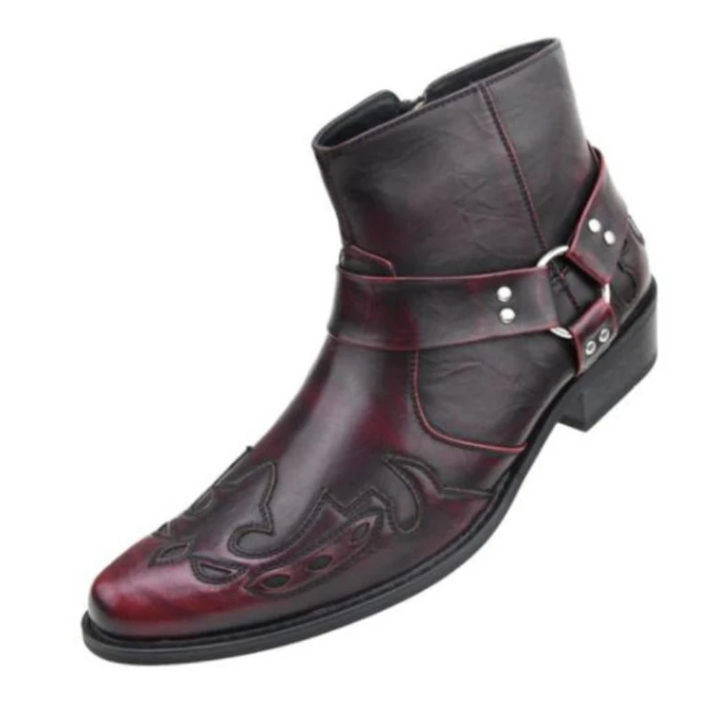 

Мужские ковбойские ботинки на толстом каблуке, с острым носком, на молнии