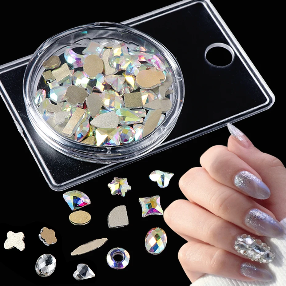 60 шт./лот смешанные формы 3D Стразы для ногтей Сияющие AB красное шампанское с