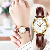 olevs watches for women brown leather women automatic watch mechanical classic ladies watches casual 3atm waterproof wristwatch